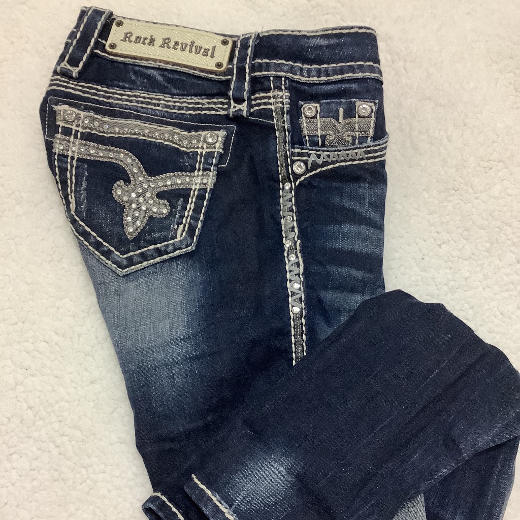 Dark Wash Rock Revival Skinny Jean Size 24